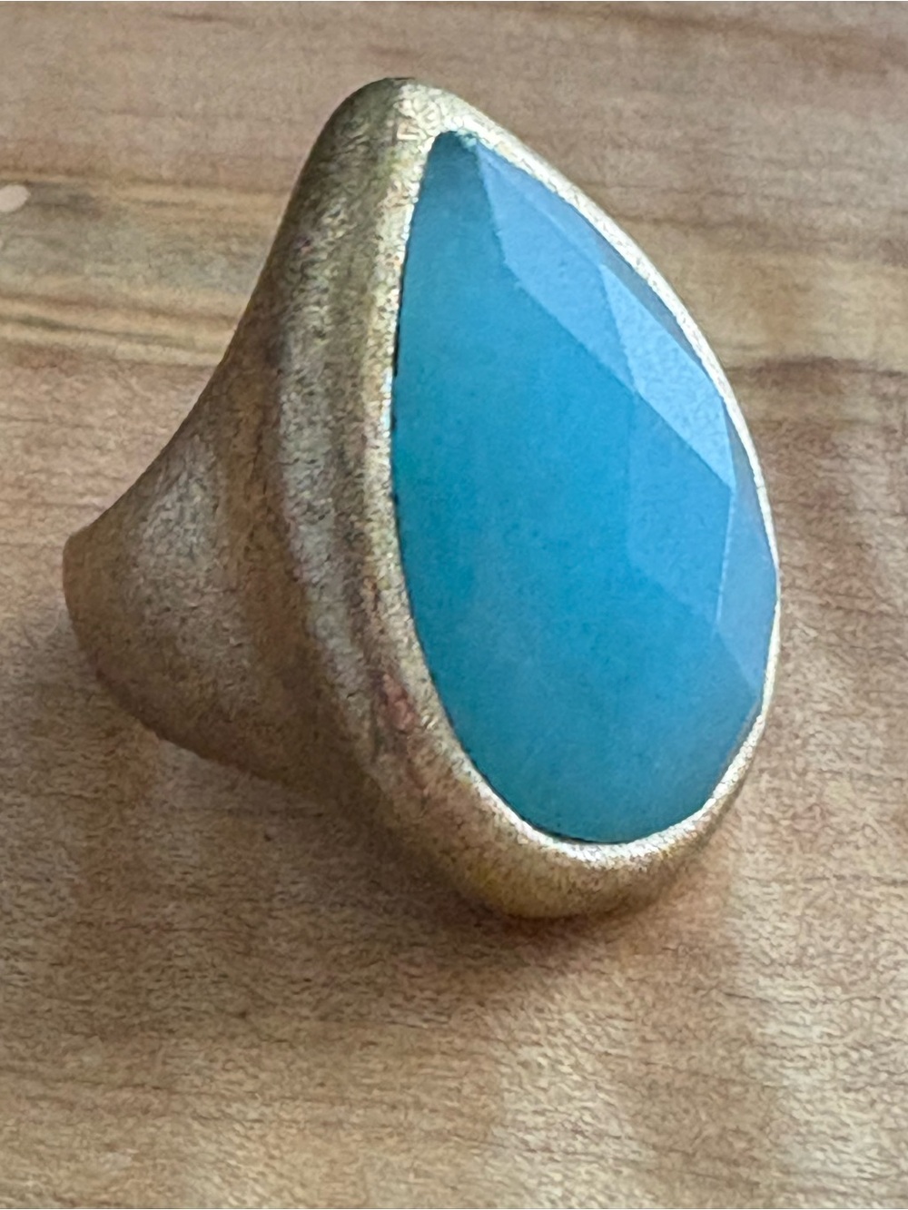 Rivka Friedman Caribbean Blue Quartzite Teardrop Statement Ring size 6.75